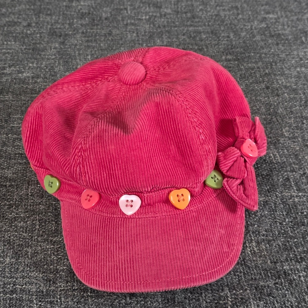 Gymboree Pink Corduroy Newsboy Cap Heart Buttons Bow Girls Size 3-4 240602721